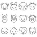 Cute cartoon farm animal line icon set Royalty Free Stock Photo