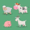 Cute cartoon farm animals set. Furry sheep, cow, pig and goat. Vector domestic characters illustration Royalty Free Stock Photo