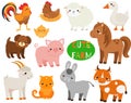 Cute cartoon farm animals set. Pig, sheep, horse and other domestic creatures for kids and children