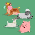 Cute cartoon farm animals set. Sleeping and relaxing animals. Furry sheep, cow, pig and goat. Vector domestic characters illustrat Royalty Free Stock Photo