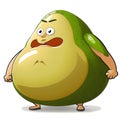 Cute cartoon fat avocado face, with arms and legs. Fat funny avocado character. Avocado fruit in cartoon style with a fat belly.