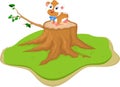 Cute cartoon fat hamster on tree stump