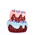 Cute cartoon festive cake witch candies. Chocolate biscuit with cherries and blueberries. for parties, birthdays. Isolated element Royalty Free Stock Photo