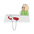 Cute cartoon figure laughing at a phone call