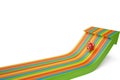 Cute cartoon Firefox on colored arrows,3D illustration.