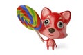 Cute cartoon Firefox with lollipop,3D illustration.