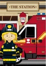 Cute Cartoon Fireman - Firefighter Royalty Free Stock Photo