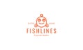 Cute cartoon fish head smile line orange logo vector icon illustration design Royalty Free Stock Photo