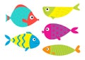 Cute cartoon fish icon set. Isolated. Baby kids collection. Colorful aquarium animals. White background. Flat design Royalty Free Stock Photo