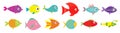 Cute cartoon fish icon set line. Sea ocean animal. Baby kids collection. Flat design. White background. Isolated Royalty Free Stock Photo