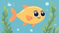 Cute Cartoon Goldfish Swimming Underwater with Bubbles and Seaweed Royalty Free Stock Photo