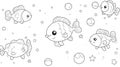 Cute Cartoon Fish Coloring Page, Kids Underwater Scene, Kawaii Ocean Animals Royalty Free Stock Photo