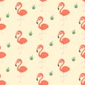 cute cartoon flamigo bird seamless pattern