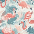 Cute cartoon flamingo bird seamless pattern watercolor style background Royalty Free Stock Photo