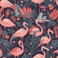 Cute cartoon flamingo bird seamless pattern watercolor style background Royalty Free Stock Photo