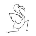 Cute cartoon flamingo in yoga pose. Character bird vector illustration. Outline