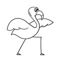 Cute cartoon flamingo in yoga pose. Character bird vector illustration. Outline