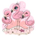 Cute cartoon flamingos on the beach Royalty Free Stock Photo