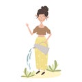 Cute cartoon flat girl gardener. Stylized isolated illustration of young woman