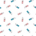 Cute cartoon flat pink and blue lipstick seamless pattern background illustration