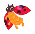 Cute cartoon flying ladybug beetle flat icon