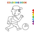 Cute cartoon football playing boy coloring book for kids. black and white vector illustration for coloring book. football playing Royalty Free Stock Photo