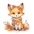 Cute cartoon fox baby watercolor. kawaii. digital art. concept art. isolated on a white background Royalty Free Stock Photo