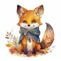Cute cartoon fox baby watercolor. kawaii. digital art. concept art. isolated on a white background Royalty Free Stock Photo
