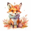 Cute cartoon fox baby watercolor. kawaii. digital art. concept art. isolated on a white background Royalty Free Stock Photo