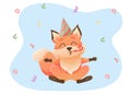 Cute cartoon fox character. Happy birthday greeting card. Birthday cake, presents, fox, balloons. Royalty Free Stock Photo