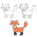 Cute cartoon fox. Coloring and dot to dot educational game for kids