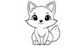 Cute cartoon fox outline, baby animal, simple line art for coloring pages Royalty Free Stock Photo