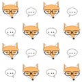 Cute cartoon fox face with eyeglasses seamless vector pattern background illustration Royalty Free Stock Photo