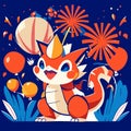 Cute cartoon fox with firecracker and balloons. Vector illustration AI Generated Royalty Free Stock Photo
