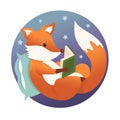 A cute cartoon fox lies on a pillow and reads a book. Icon illustration in flat style. Royalty Free Stock Photo