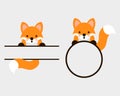 Cute cartoon fox monogram. Little fox with tail