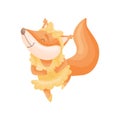 Cartoon fox in an orange dress of a ballerina. Vector illustration on white background. Royalty Free Stock Photo