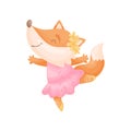 Cartoon fox in a pink dress ballerina. Vector illustration on white background. Royalty Free Stock Photo