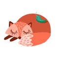Cute cartoon fox in simple naive style