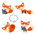 Cute cartoon foxes set. Funny foxes in different poses.