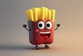 Cute Cartoon French Fries Character (Generative AI)