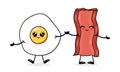 Cute cartoon fried bacon and egg