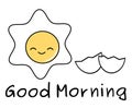 Cute cartoon fried egg with good morning text vector con