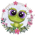 Cute cartoon Frog with a flower wreath Royalty Free Stock Photo