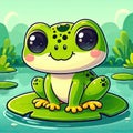 Cartoon Frog on Lily Pad Royalty Free Stock Photo