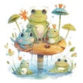 Cute cartoon frogs baby watercolor. kawaii. digital art. concept art. isolated on a white background Royalty Free Stock Photo