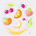 Cute cartoon fruit collection. Sweet fruits icon, summer fruit desserts isolated on white background. Cherry, orange Royalty Free Stock Photo