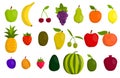 Cute cartoon fruits set in flat style isolated on white background Royalty Free Stock Photo