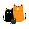 Cute cartoon funny cat family. Mother, father and baby boy kitten.