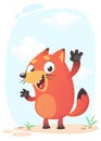 Cute cartoon funny fox mascot amusing and excited. Vector illustration